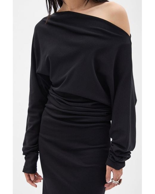 Ann Demeulemeester Black Bila Long Bias Cut Dropped Shoulder Dress