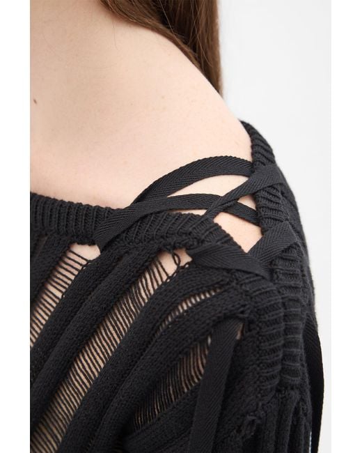 Ann Demeulemeester Black Gala Ladder Stitch Cropped Sweather With Laces