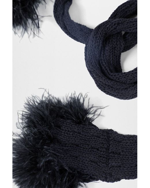 Ann Demeulemeester Black Rae Ribbed Scarf With Feathered Ruffles