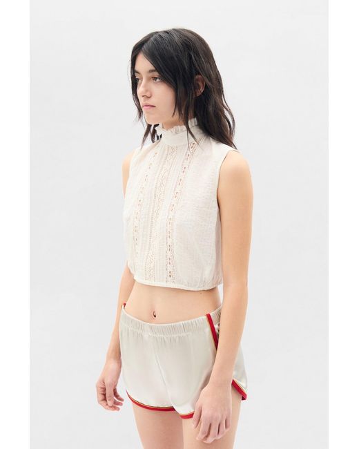 Ann Demeulemeester White Bee High Neck Cropped Top