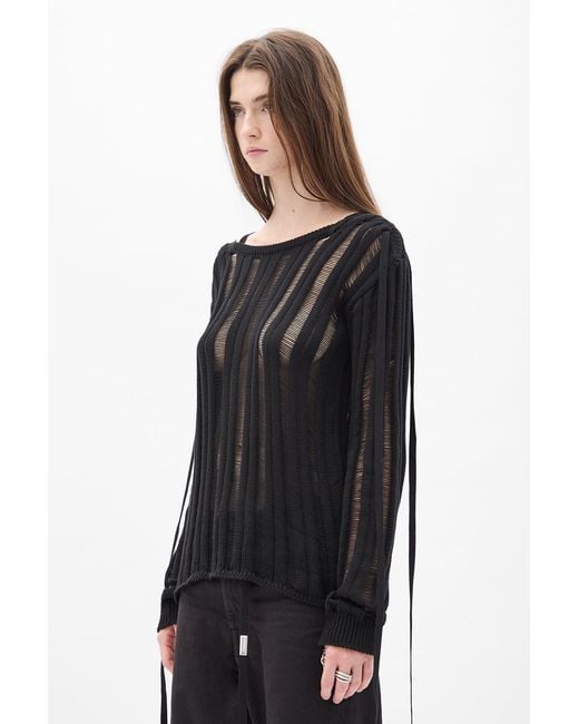 Ann Demeulemeester Black Gala Ladder Stitch Cropped Sweather With Laces