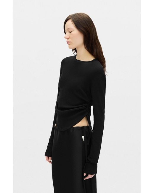 Ann Demeulemeester Black Dot Wrinkled Cropped Long Sleeves Top