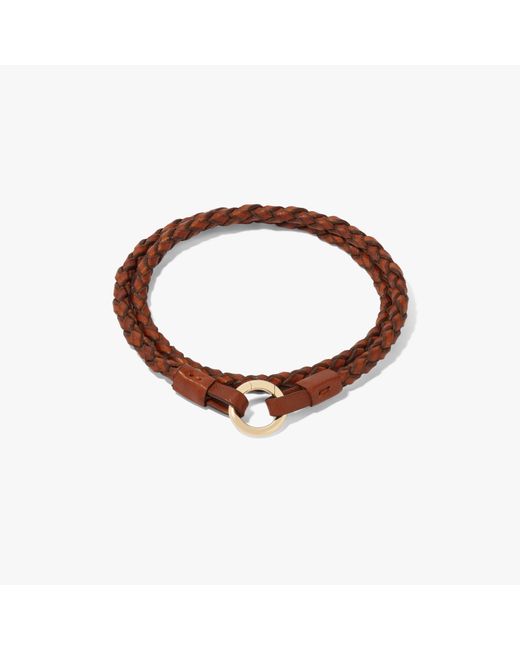 Annoushka 14ct Yellow Gold 35cms Brown Plaited Leather Bracelet for men