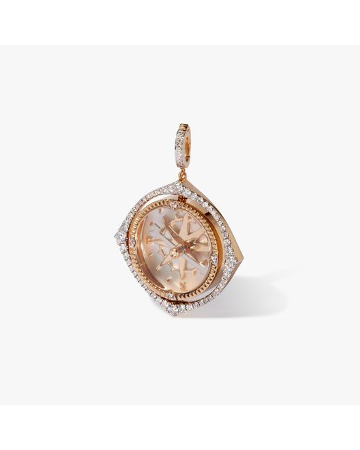 Annoushka Metallic 18ct Yellow Gold Pearl & Diamond Spinning Compass Pendant for men