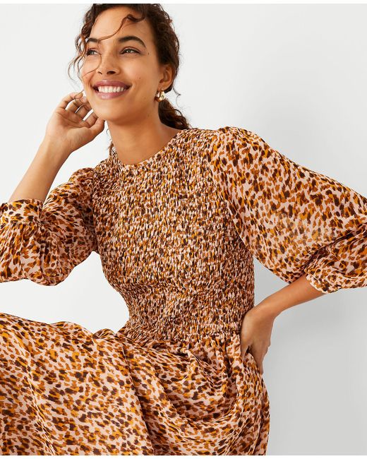 Ann Taylor Animal Print Smocked Dress 
