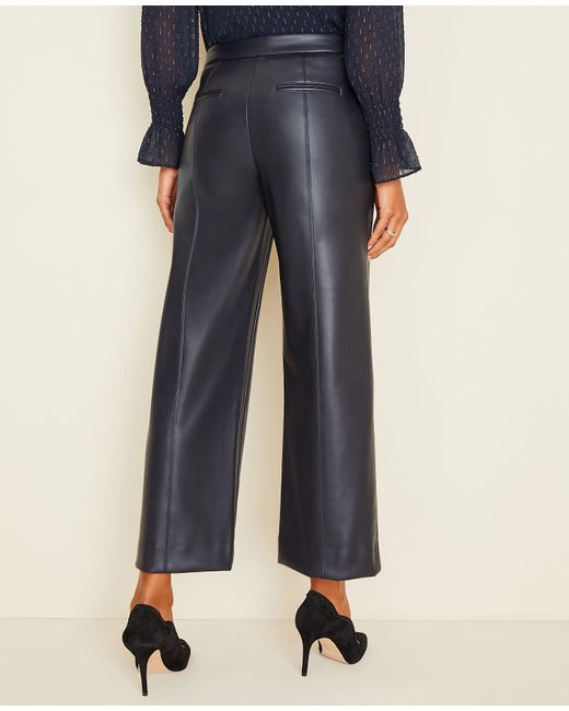 Petite Faux Leather Wide Leg Crop Pants 