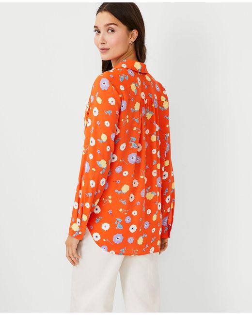 Ann Taylor Floral Camp Shirt in Orange 