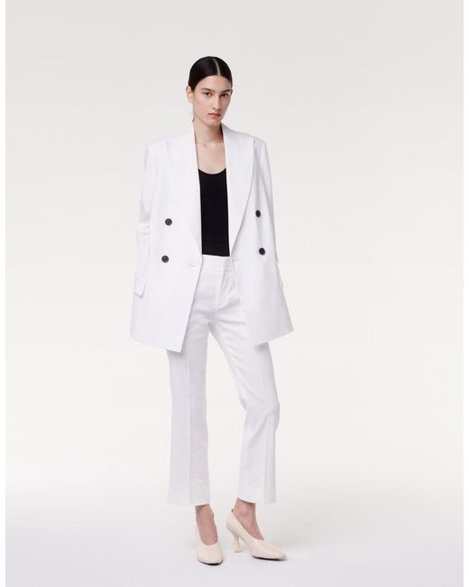 Another Tomorrow White Double Breasted Side Zip Jacket