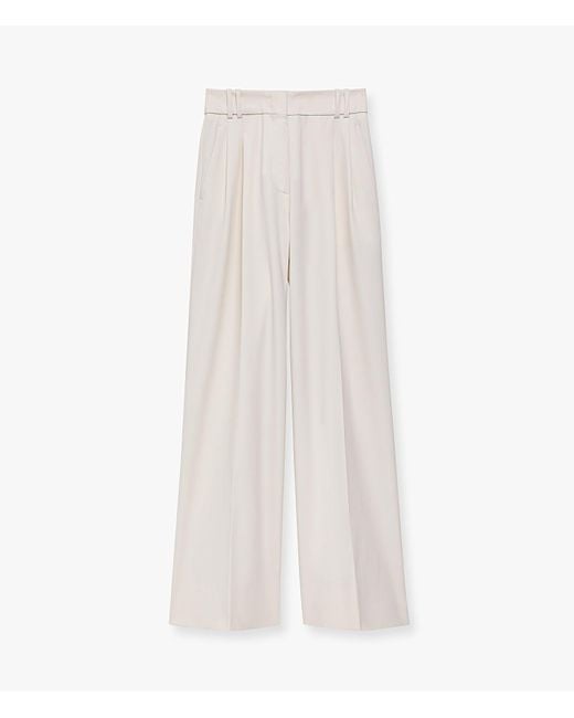 Another Tomorrow White Twill Pleated Trouser