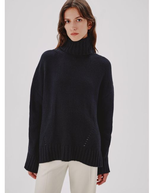 Another Tomorrow Women's Black Oversized Turtleneck Sweater