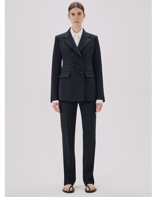 Another Tomorrow Blue Double Breasted Structured Jacket