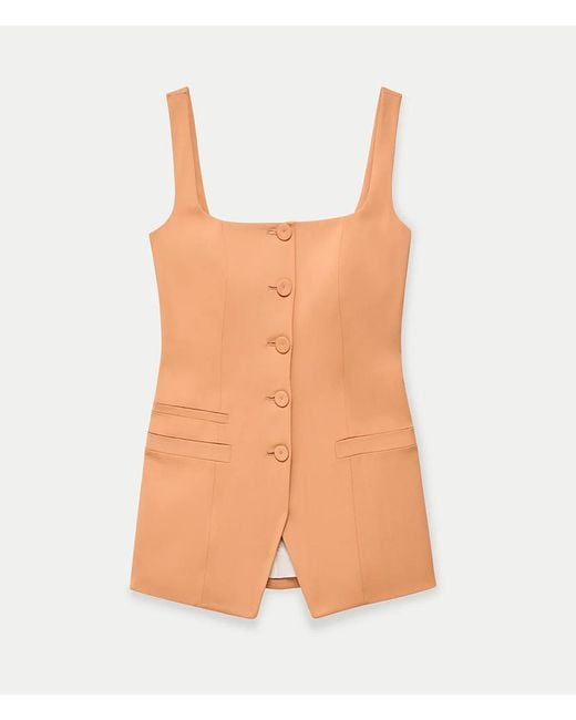 Another Tomorrow Orange Square Neck Buttoned Top