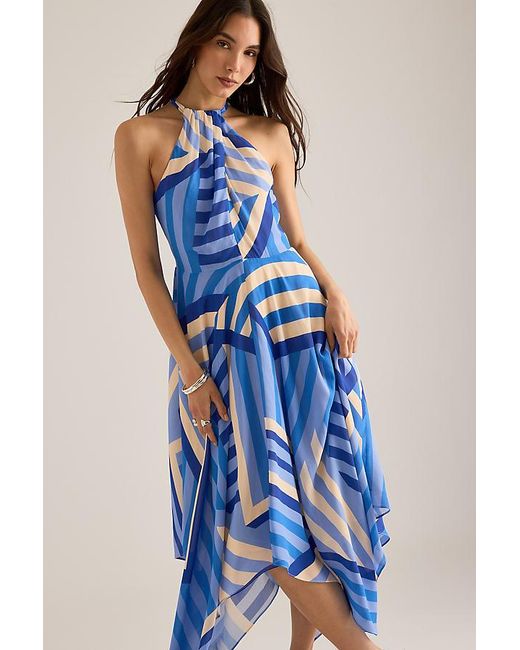 By Anthropologie Blue Marni Stripe Halter Maxi Dress