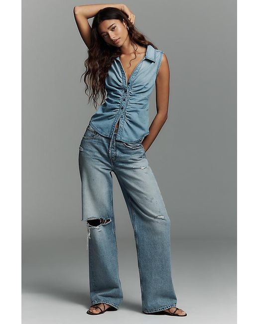 Pilcro Blue Sleeveless Ruched-Front Denim Vest