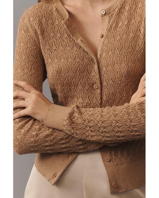 By Anthropologie Brown Juliet Pointelle Long-Sleeve Cotton-Blend Cardigan