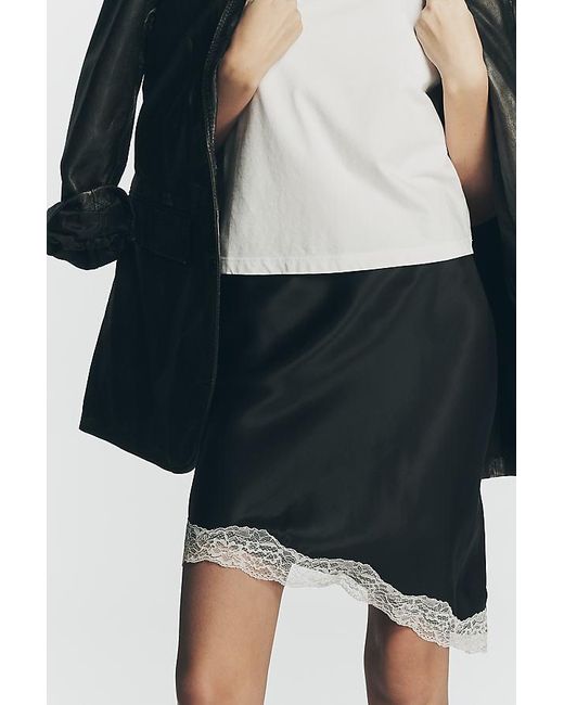 By Anthropologie Black Asymmetric Lace Mini Skirt