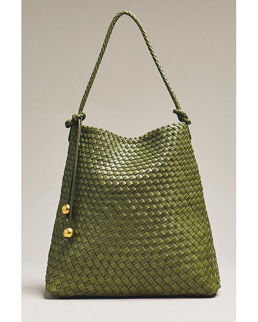 By Anthropologie Green Woven Knotted-Strap Bucket Bag