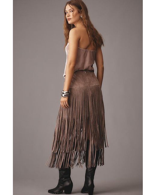 Mare Mare Gray X Anthropologie Faux-Suede Fringe Midi Skirt
