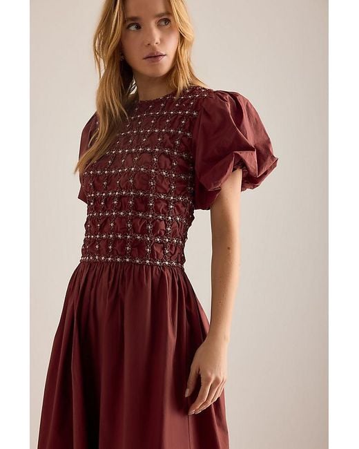 Damson Madder Audrey Smocked Embroidered Cotton Midi Dress