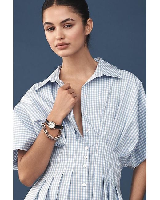 Exquise Gray The Tobie Button-Front Pleated Shirt Dress By