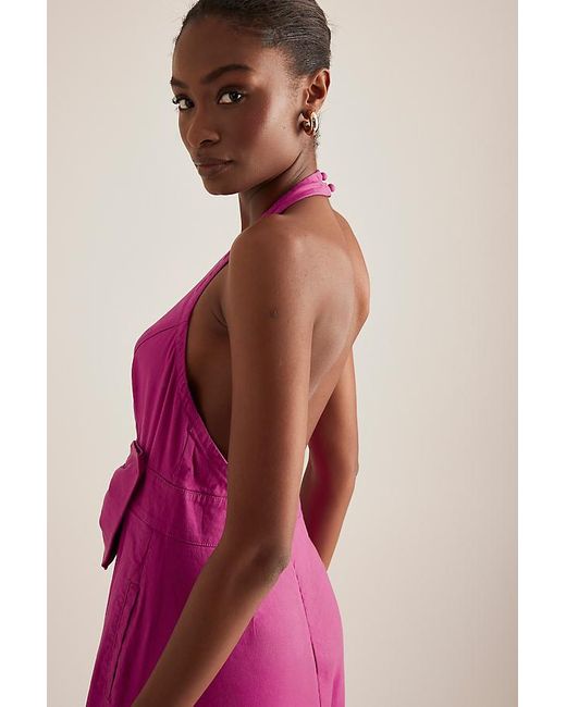 Maeve Pink Linen Halter Bow Jumpsuit