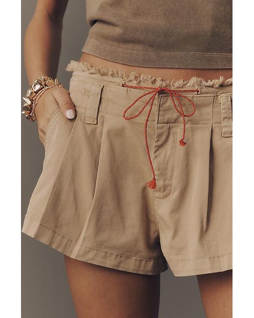 Pilcro Brown Pleated Tie-Detail Mini Shorts