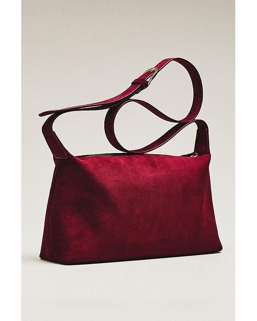 By Anthropologie Red Faux-Suede Slouchy Shoulder Bag