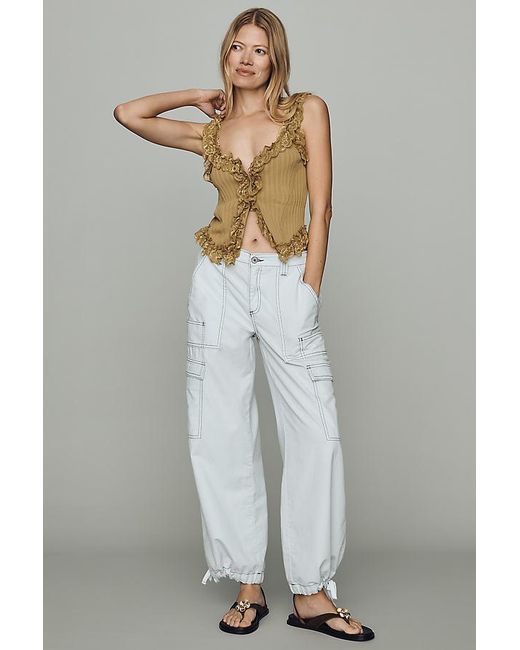 By Anthropologie White Linen-Cotton High Rise Wide-Leg Utility Trousers
