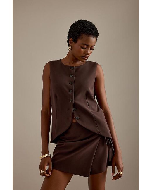 By Anthropologie Brown Tailored Button-Front Waistcoat