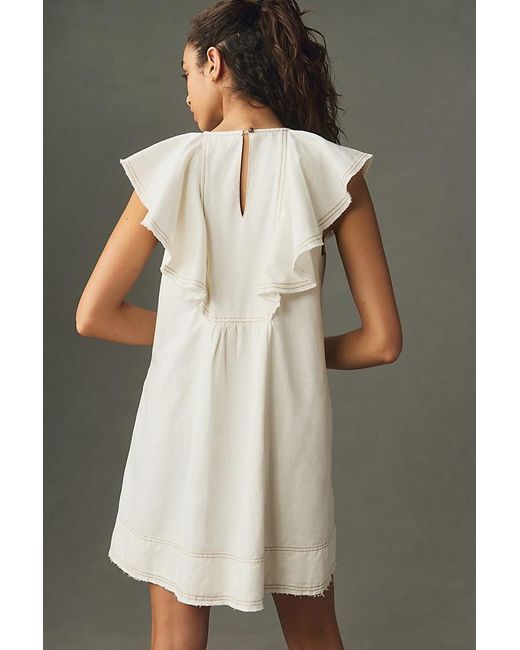 Pilcro White V-neck Ruffle Mini Dress