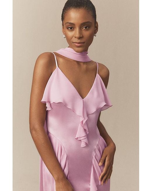 Mare Mare Pink Sleeveless Ruffled Satin Chiffon Maxi Dress