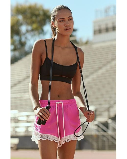 Daily Practice Pink Long Jump Lace-Trim Drawstring Shorts