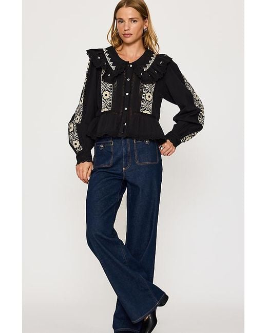 PAIGE Blue Anessa Patch Pocket Wide-Leg Jeans