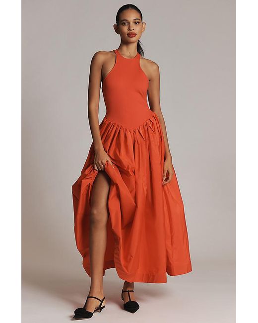 Maeve Red Sleeveless Crew-Neck Drop-Waist Maxi Dress