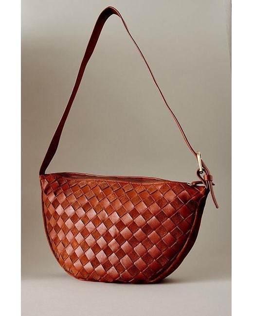Anthropologie Brown Check Leather Crossbody Bag