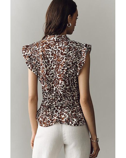 By Anthropologie Brown Silky Shirred Blouse
