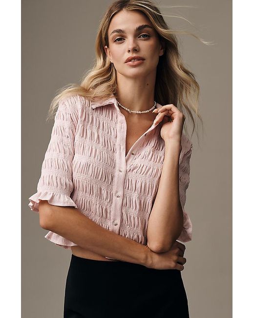 Maeve Pink Ruffle Button-Front Top