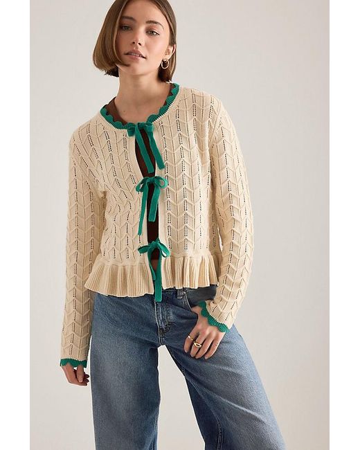 By Anthropologie Blue Pointelle Knit Tie-Front Cardigan
