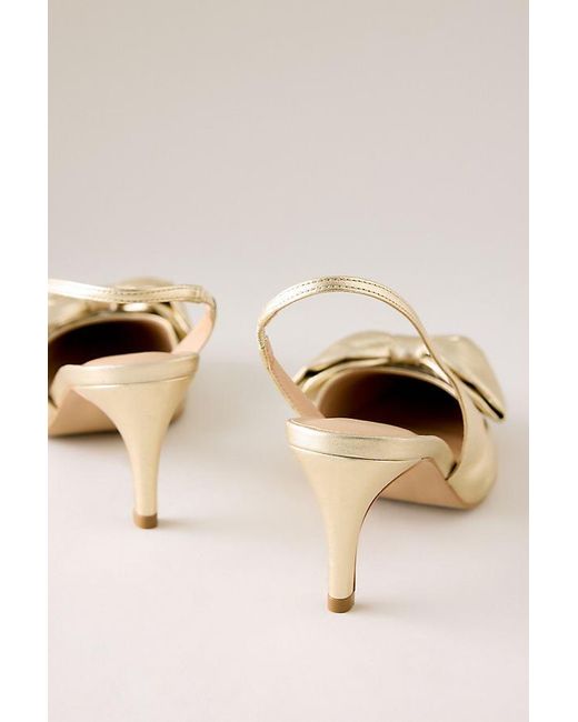 By Anthropologie Natural Satin Bow Slingback Heels