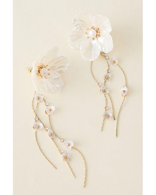 By Anthropologie Natural Iridescent Flower Drop Earrings