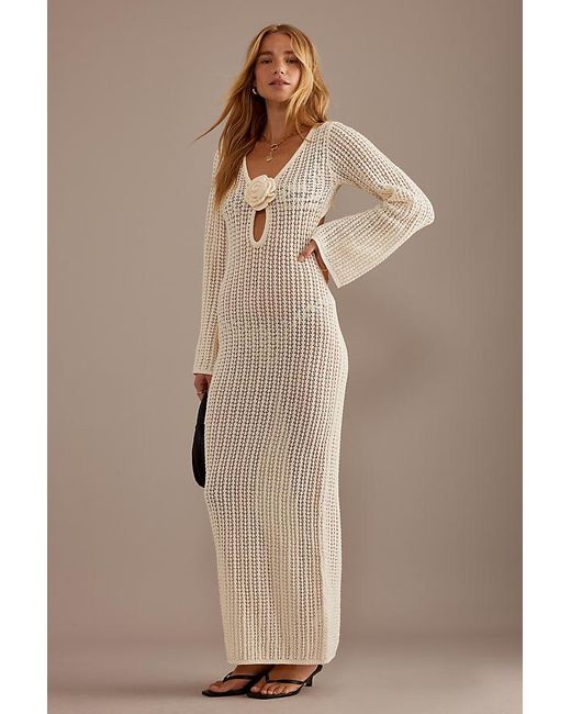 4th & Reckless Natural Jules Corsage Open-stitch Knit Maxi Dress