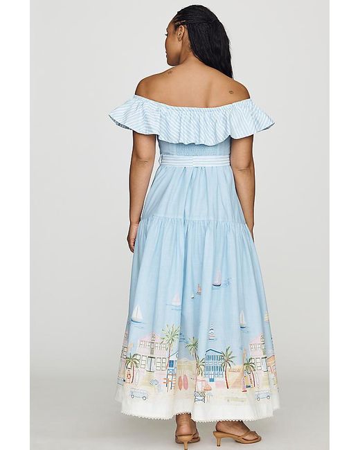 En Saison Blue Dawn Cotton Off-Shoulder Midi Dress