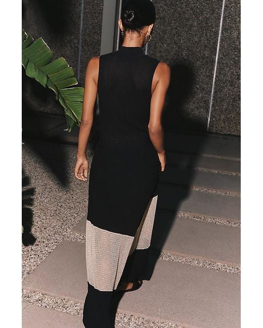 By Anthropologie Gray Sheer Panel Midi Dress
