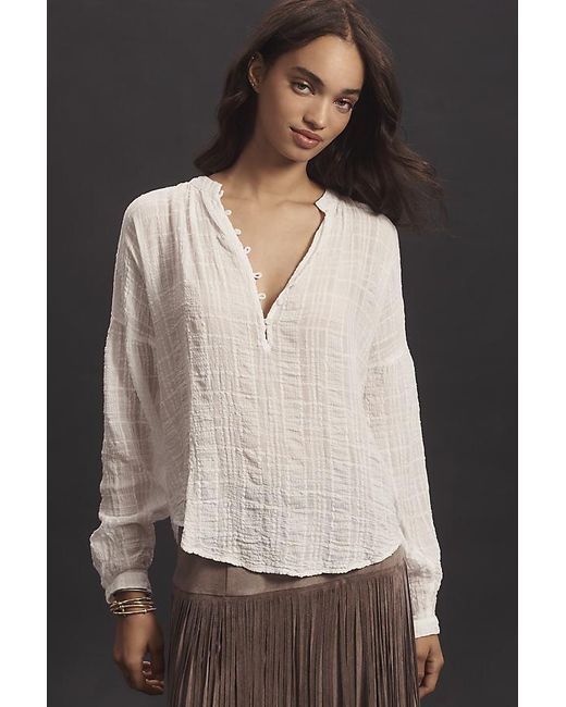 Cloth & Stone White Long-Sleeve Textured Blouse