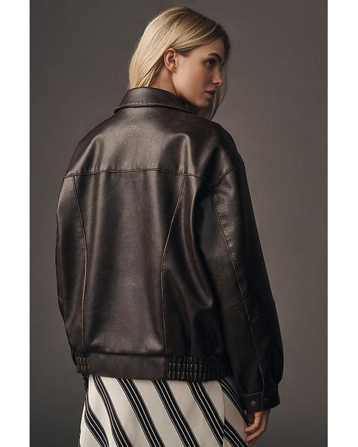 Pilcro Green Oversized Washed Faux Leather Jacket
