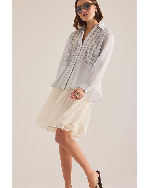 By Anthropologie Natural Lace Inset Long-Sleeve Buttondown Top