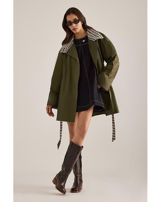 By Anthropologie Green Tie-Waist Waxed Jacket