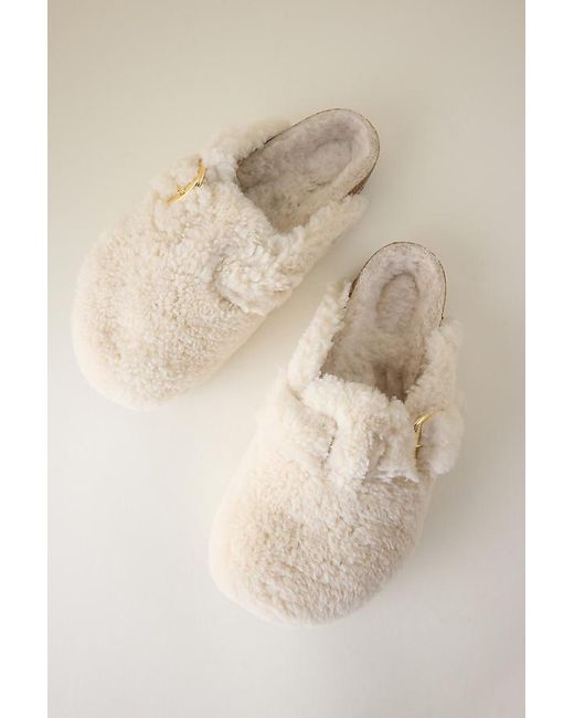 Birkenstock Natural Boston Big Buckle Shearling Clogs