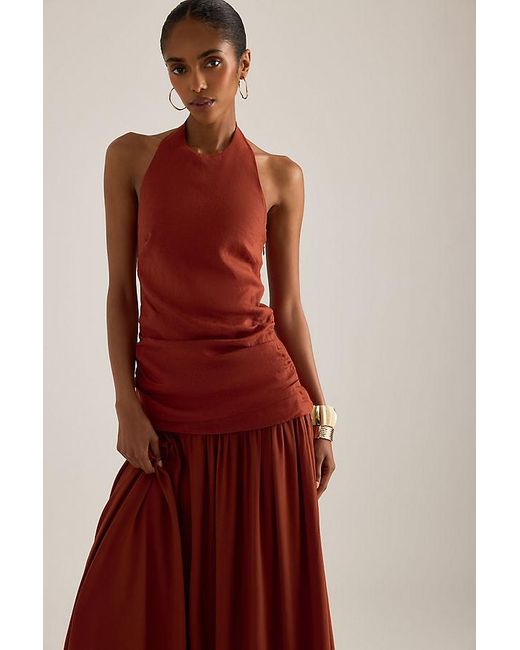 Faithfull The Brand Red Tali Linen-Blend Drop-Waist Maxi Dress