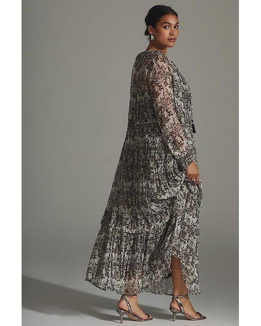 By Anthropologie Black The Marais Printed Chiffon Maxi Dress
